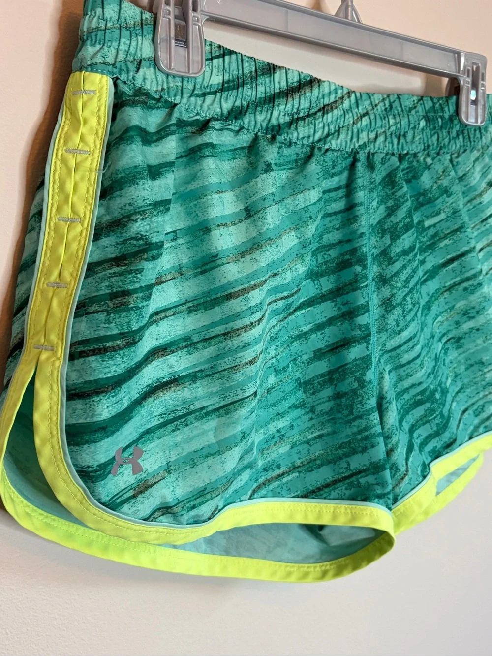 Women's Teal Striped Active Shorts with Neon Trim